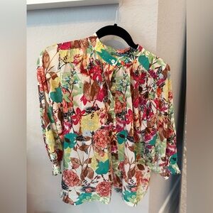 Alice + Olivia Button Down Long Sleeve Floral Blouse Shirt